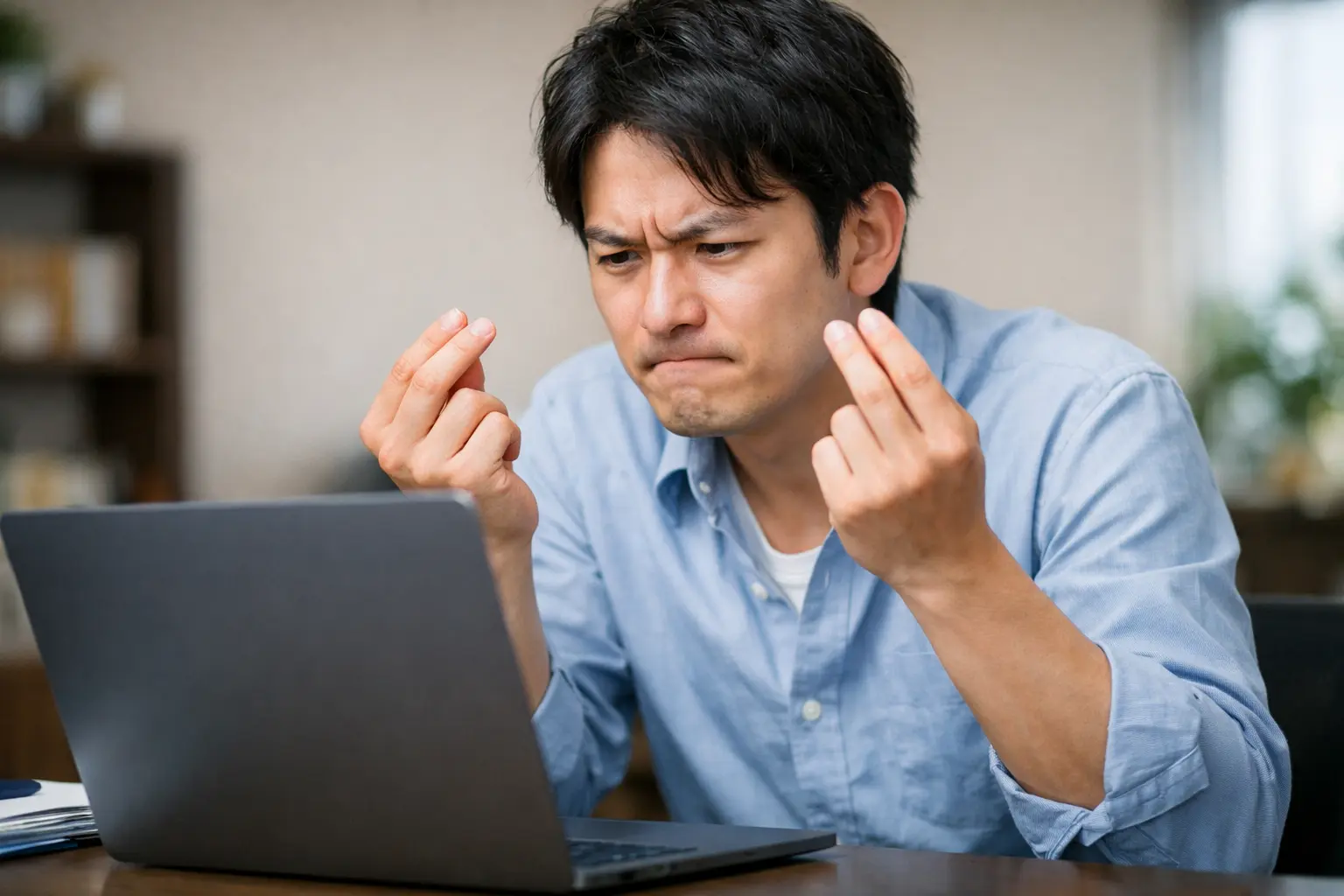 裁量FXのチャートを前に強いストレスを感じる男性トレーダー